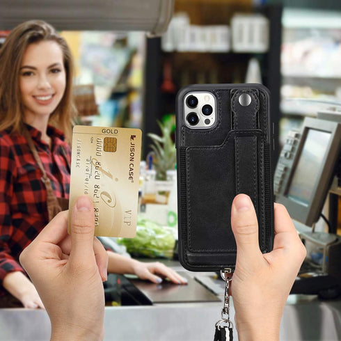 TOOVREN iPhone 12/12 Pro Case, Compatible with 12/12 Pro Wallet Case with Kickstand Card Holder Adjustable Detachable Necklace, Cell Phone 12/12 P...